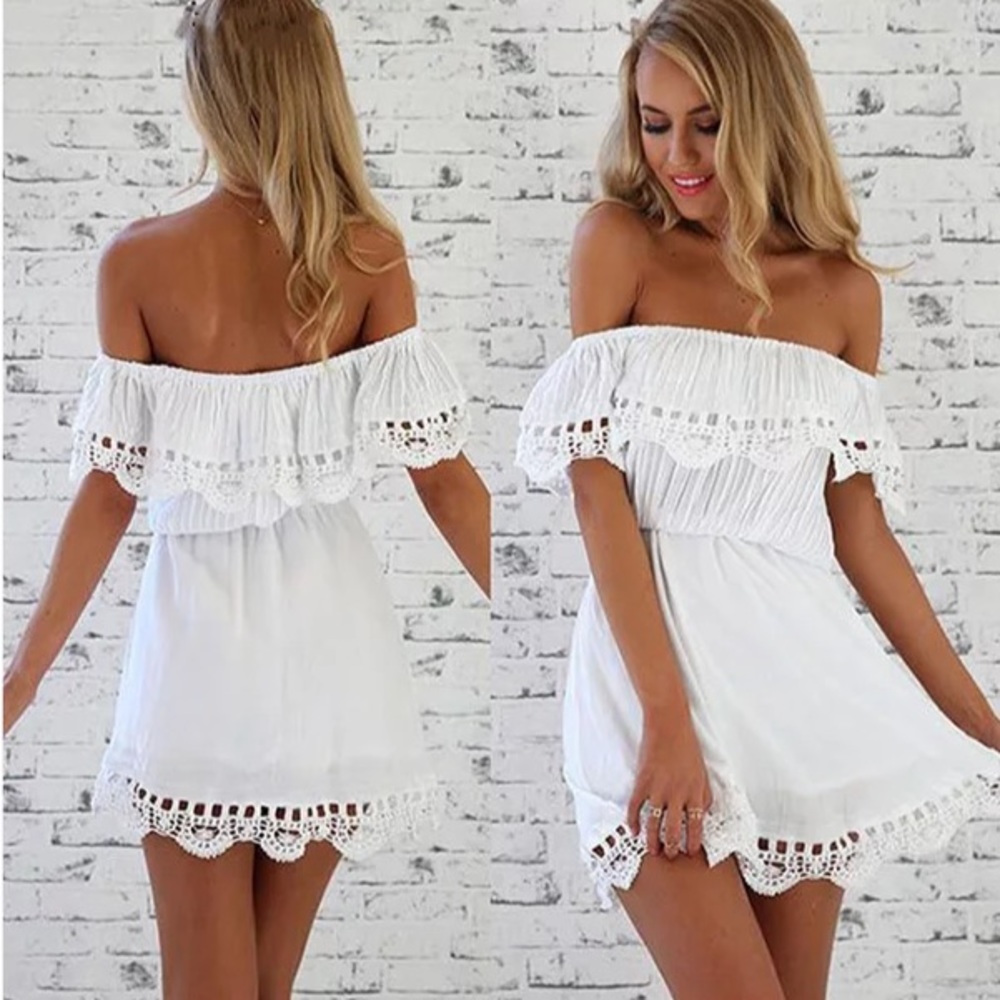 Bohemian Lace Chiffon Off The Shoulder Dress - Picture 2 of 7